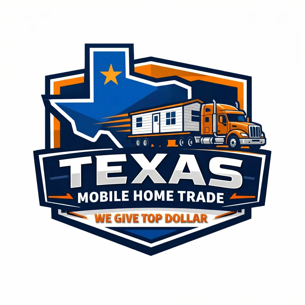 Texas Mobile Home Trade logo: Texas silhouette with an orange semi-truck hauling a manufactured home